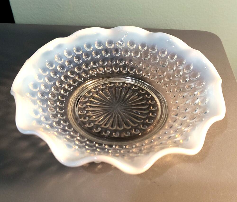 900.  Moonstone Opalescent Hobnail Glass Dish